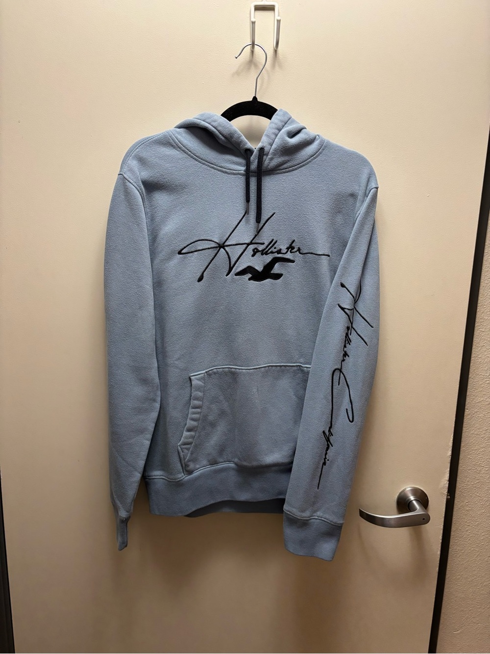 Hollister Light Blue Pullover Hoodie with Script Logo